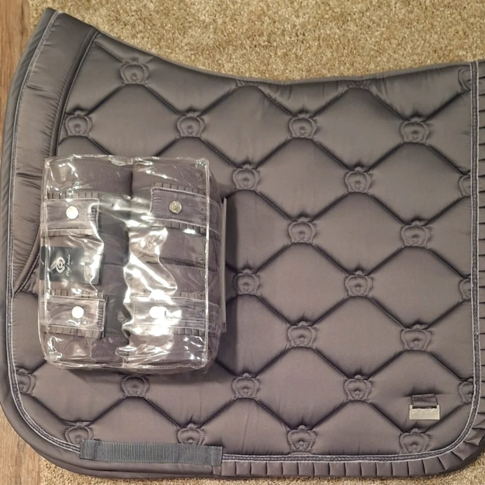 PS of Sweden Grey Ruffle Monogram full dressage pad and polos NWT - Picture 1 of 2
